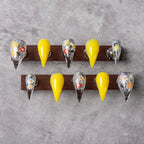 Press-On Nail Set Floral Design & Yellow Tips