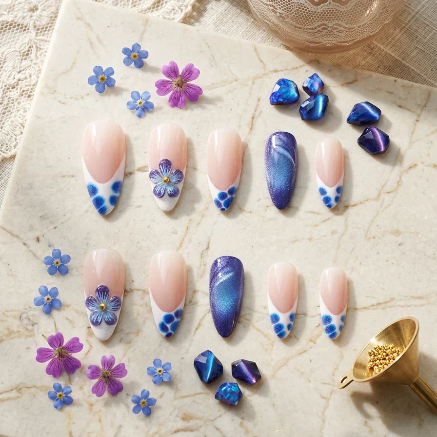 Press-On Nail Set Floral Designs 24 Pieces Easy Application