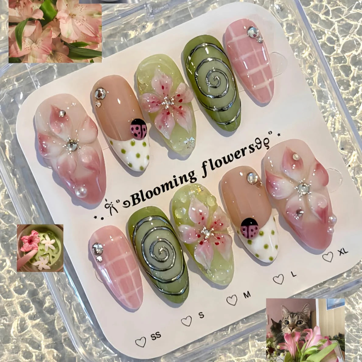 Press-On Nail Set Floral Designs 30 Pieces & Jelly Gel Adhesive