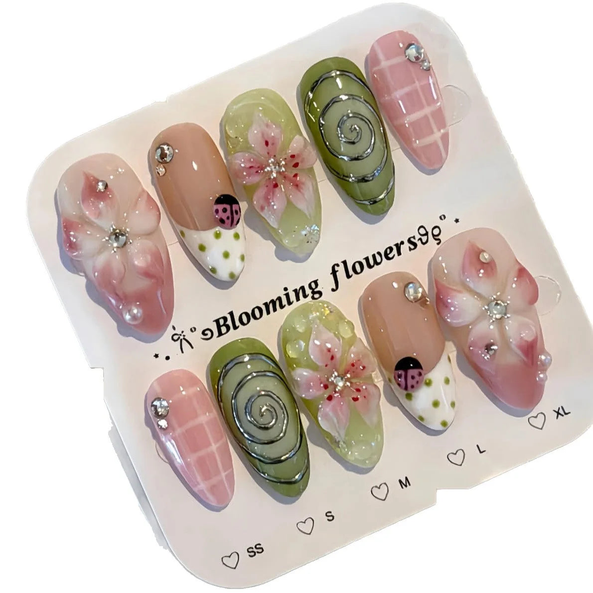 Press-On Nail Set Floral Designs 30 Pieces & Jelly Gel Adhesive