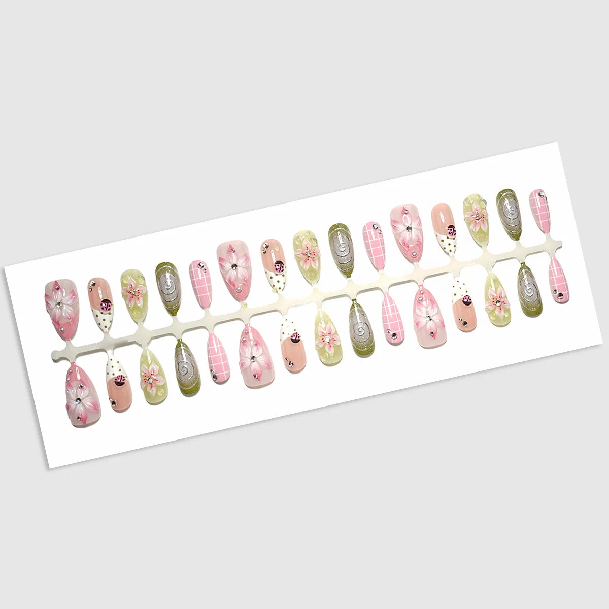 Press-On Nail Set Floral Designs 30 Pieces & Jelly Gel Adhesive