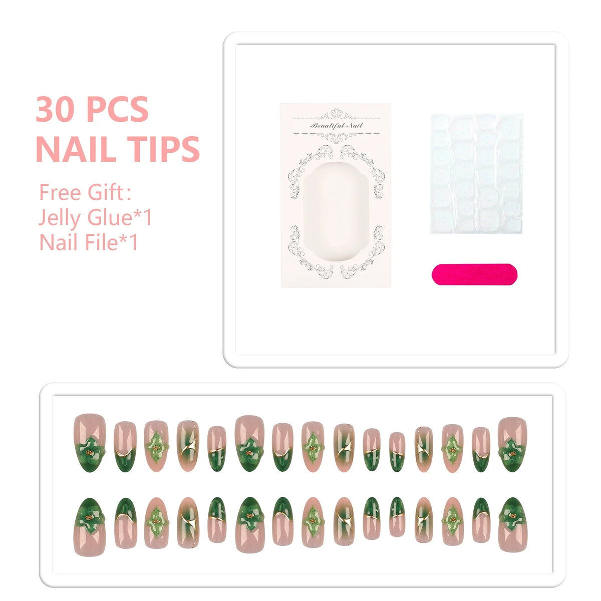 Press-On Nail Set Floral Designs 30 Tips