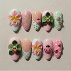 Press-On Nail Set Floral Designs Acrylic Peel & Press