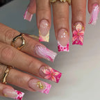 Press-On Nail Set Floral Designs Adhesive Backing 24 Pieces