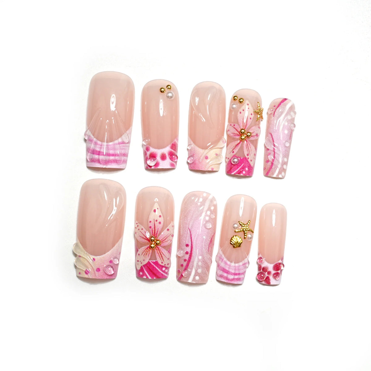 Press-On Nail Set Floral Designs Adhesive Backing 24 Pieces