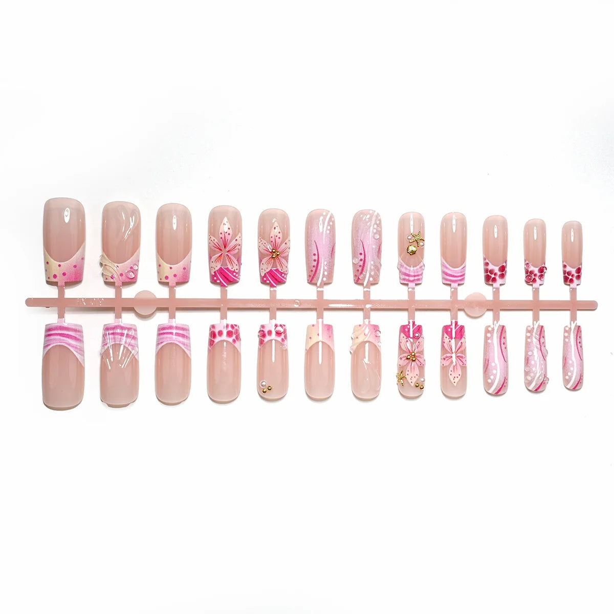 Press-On Nail Set Floral Designs Adhesive Backing 24 Pieces