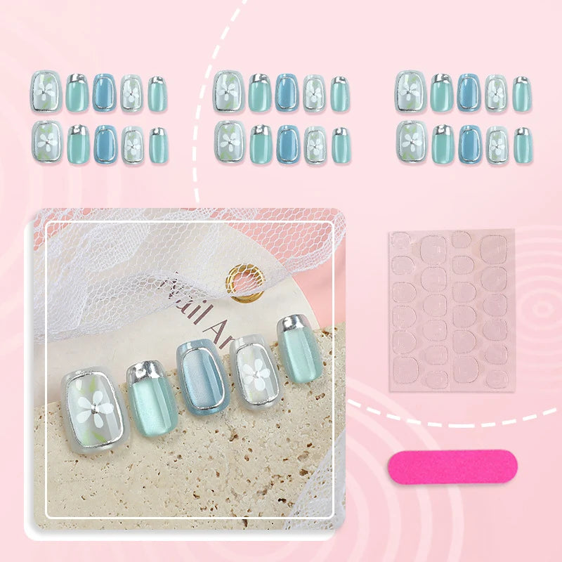 Press-On Nail Set Floral Designs & Adhesive Kit