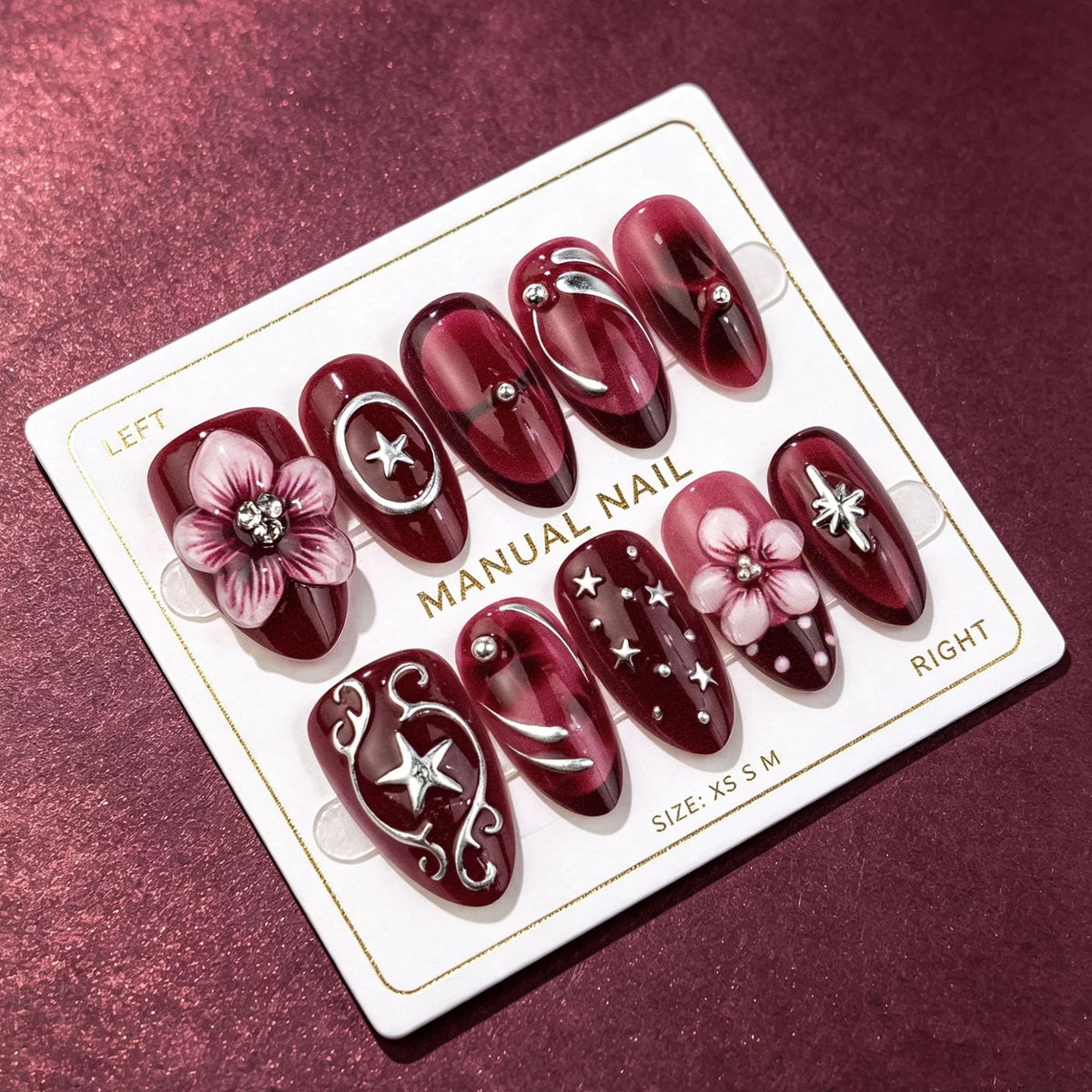 Press-On Nail Set Floral Designs & Adhesive Tabs