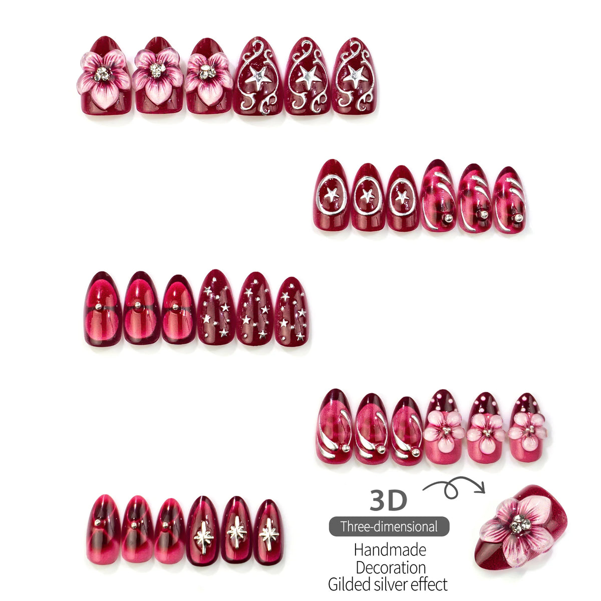 Press-On Nail Set Floral Designs & Adhesive Tabs