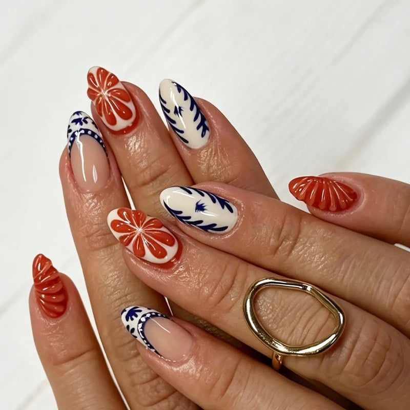 Press-On Nail Set Floral Designs Adhesive Tabs & Long-Lasting Wear