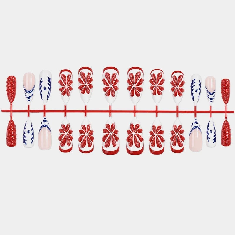Press-On Nail Set Floral Designs Adhesive Tabs & Long-Lasting Wear