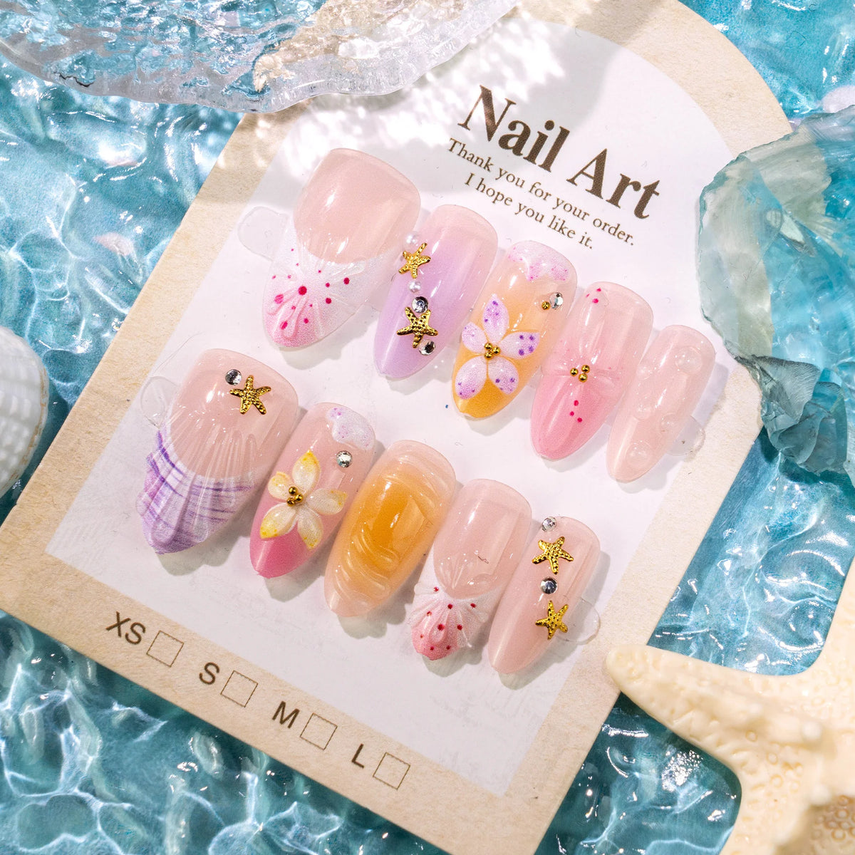 Press-On Nail Set Floral Designs Adhesive Tabs & Reusable