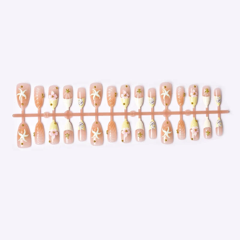 Press-On Nail Set Floral Designs Chip-Resistant & Comfortable Fit
