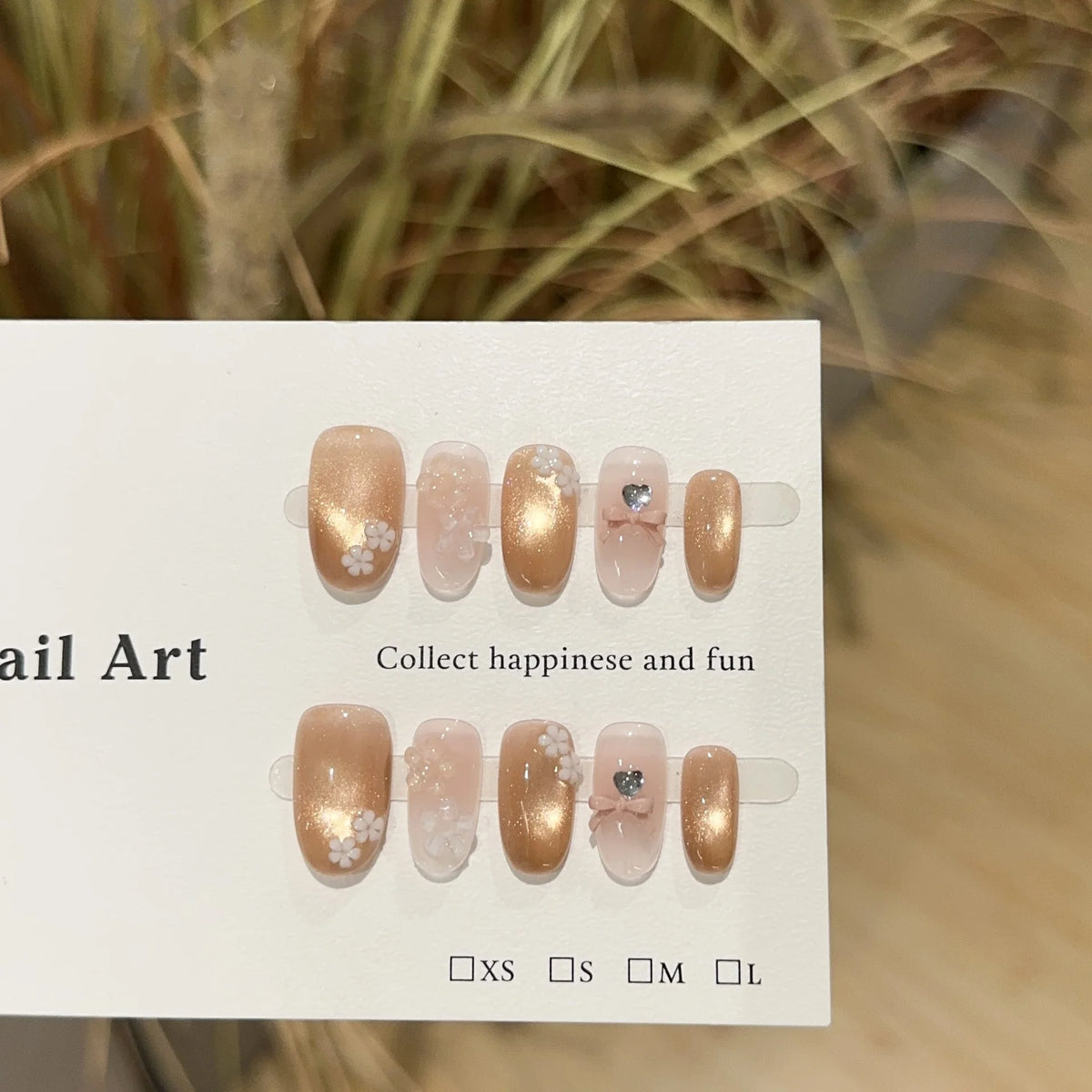 Press-On Nail Set Floral Designs Crystal Accents Self-Adhesive