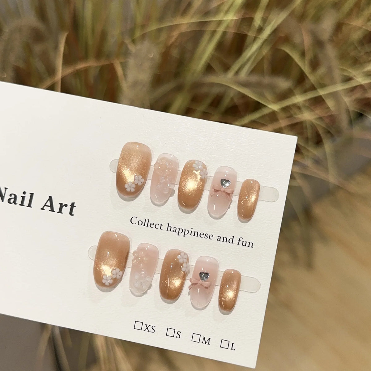 Press-On Nail Set Floral Designs Crystal Accents Self-Adhesive