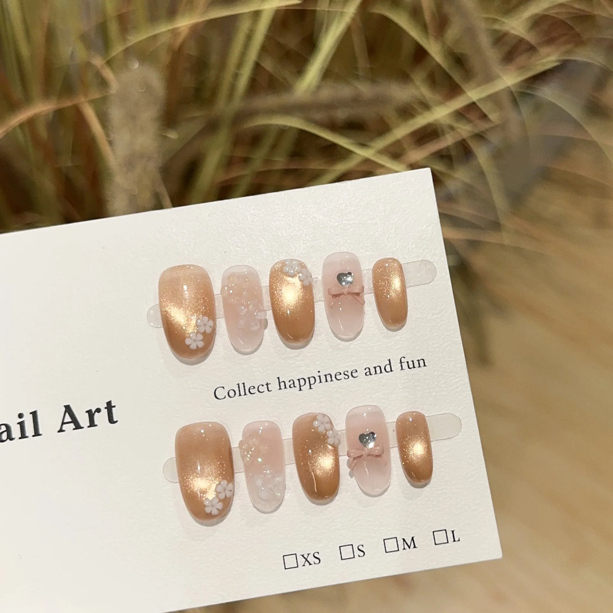 Press-On Nail Set Floral Designs Crystal Accents Self-Adhesive