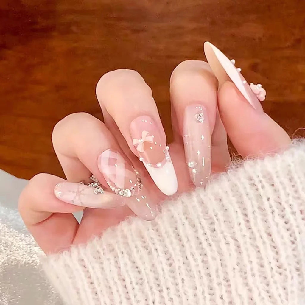 Press-On Nail Set Floral Designs Easy Application