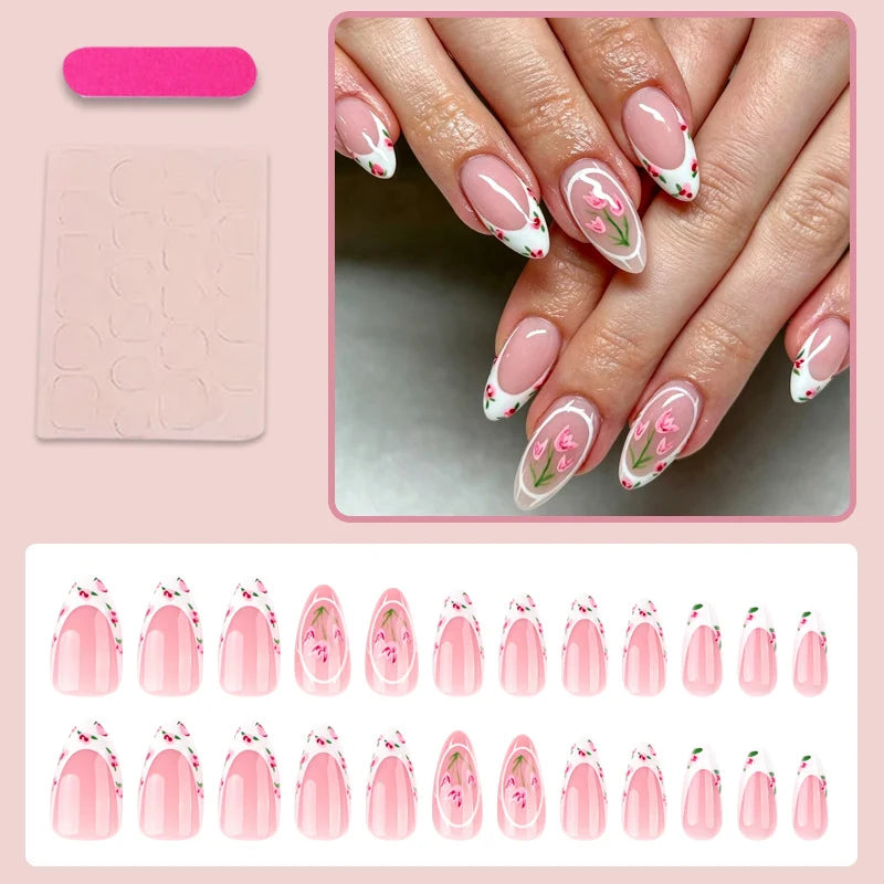 Press-On Nail Set Floral Designs Easy Application