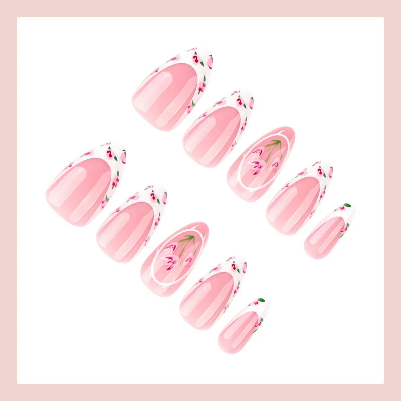 Press-On Nail Set Floral Designs Easy Application