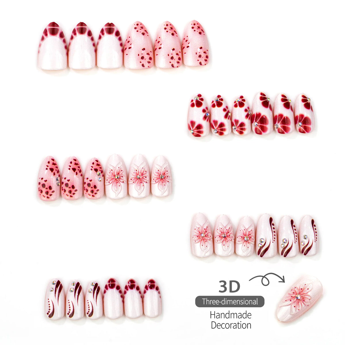 Press-On Nail Set Floral Designs Easy Application