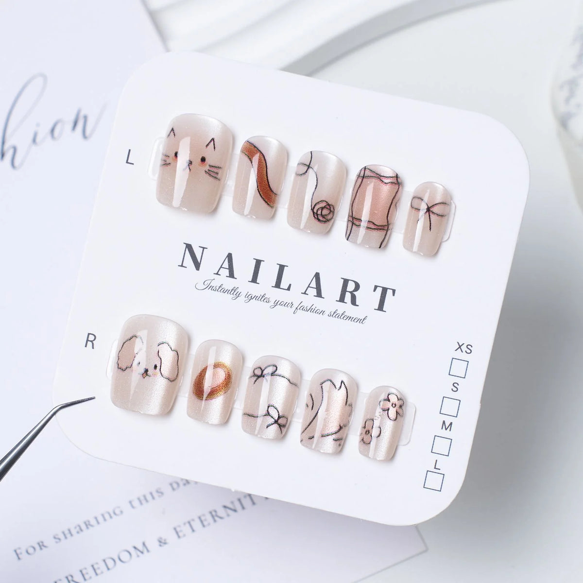 Press-On Nail Set Floral Designs Easy Application