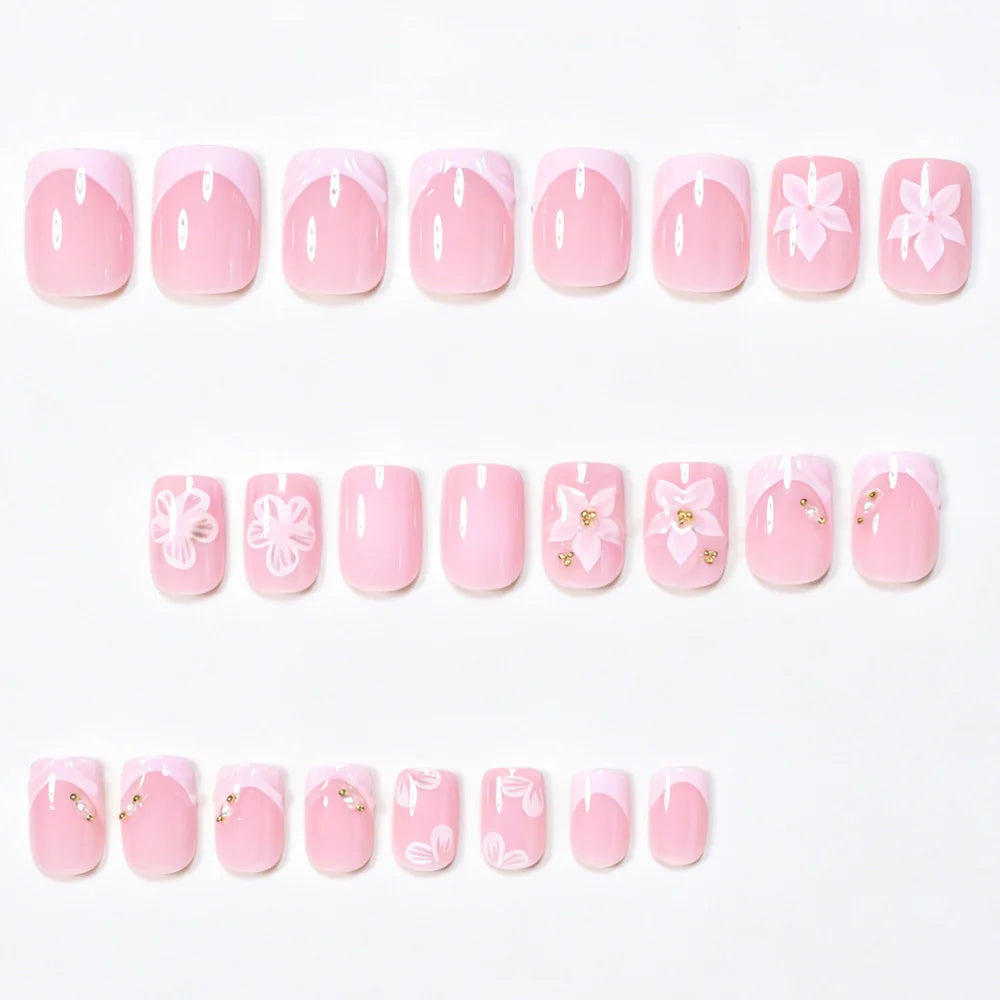 Press-On Nail Set Floral Designs & Easy Application