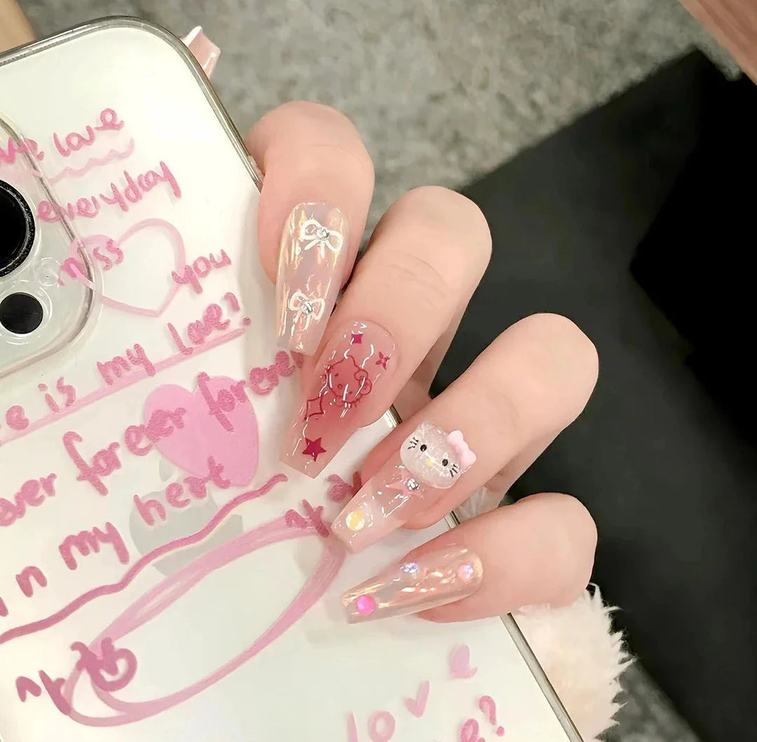 Press-On Nail Set Floral Designs Easy Application