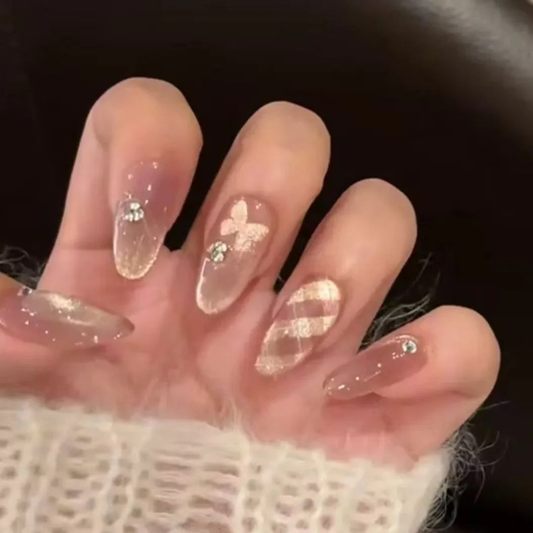 Press-On Nail Set Floral Designs Easy Application