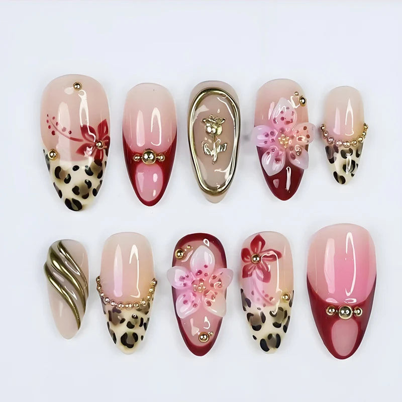 Press-On Nail Set Floral Designs Easy Application & Long-Lasting