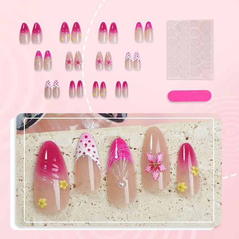 Press-On Nail Set Floral Designs Easy Application & Long-Lasting
