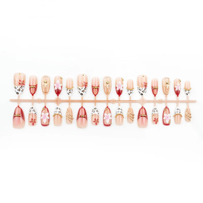 Press-On Nail Set Floral Designs Easy Application & Long-Lasting