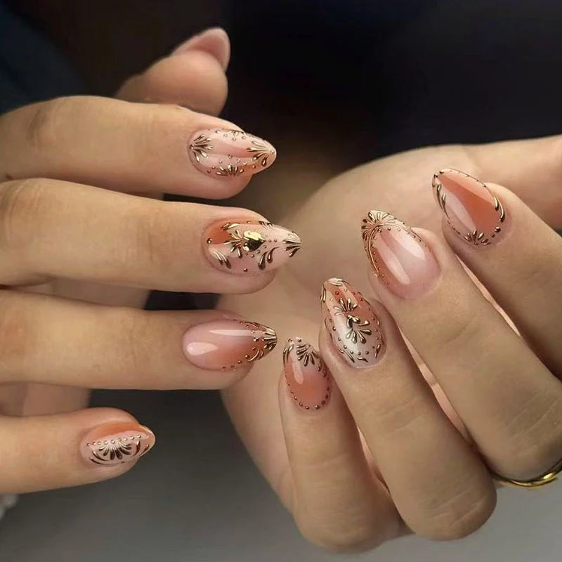 Press-On Nail Set Floral Designs Easy Application & Long-Lasting Gloss