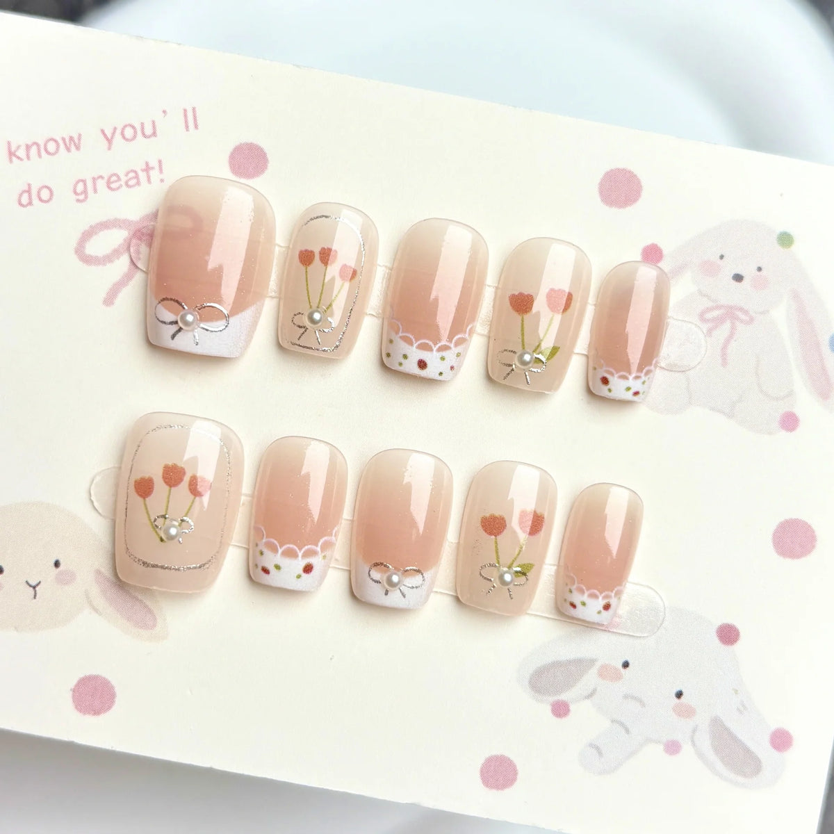 Press-On Nail Set Floral Designs Easy Application Multiple Sizes