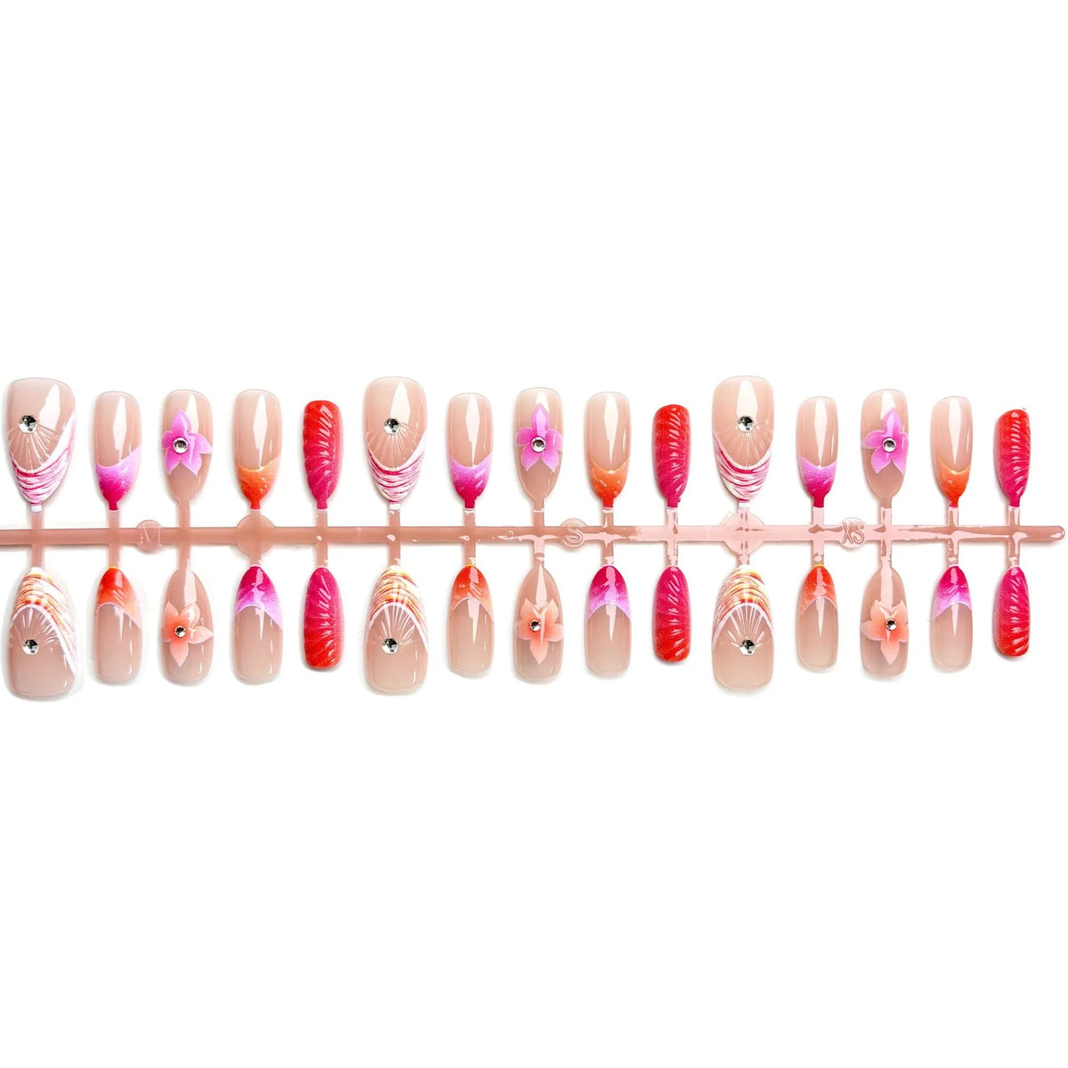 Press-On Nail Set Floral Designs Easy Apply Multiple Sizes
