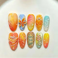 Press-On Nail Set Floral Designs Easy Apply & Reusable
