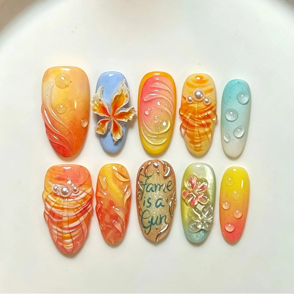 Press-On Nail Set Floral Designs Easy Apply & Reusable