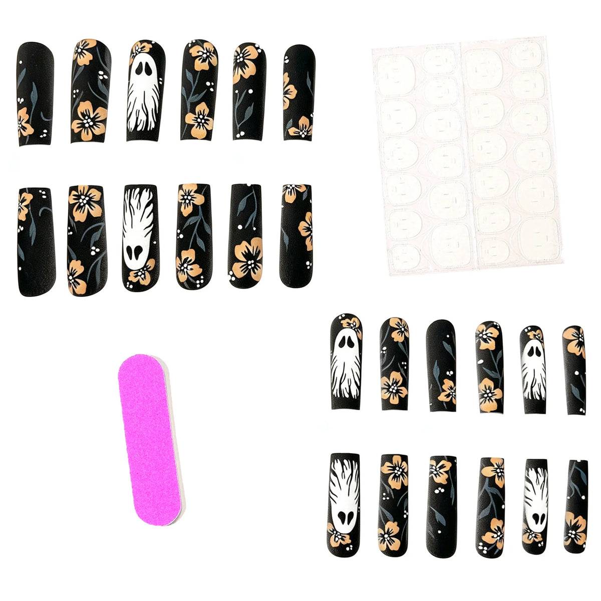 Press-On Nail Set Floral Designs Glossy & Chip-Resistant