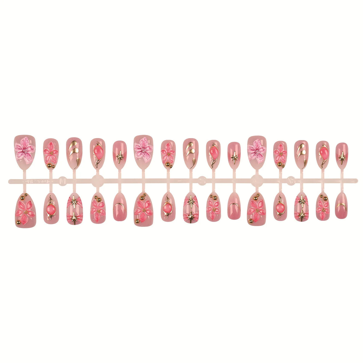 Press-On Nail Set Floral Designs & Gold Accents
