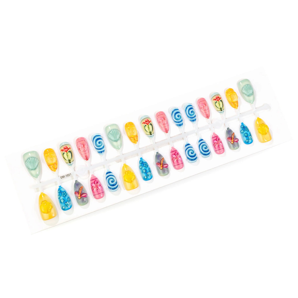 Press-On Nail Set Floral Designs Jelly Glue & File