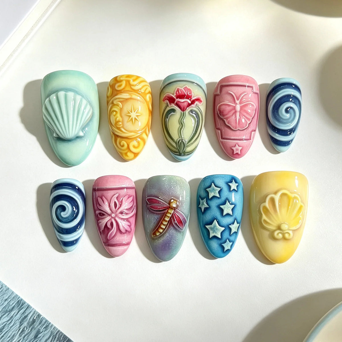Press-On Nail Set Floral Designs Jelly Glue & File
