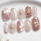 Press-On Nail Set Floral Designs & Jewel Accents Reusable