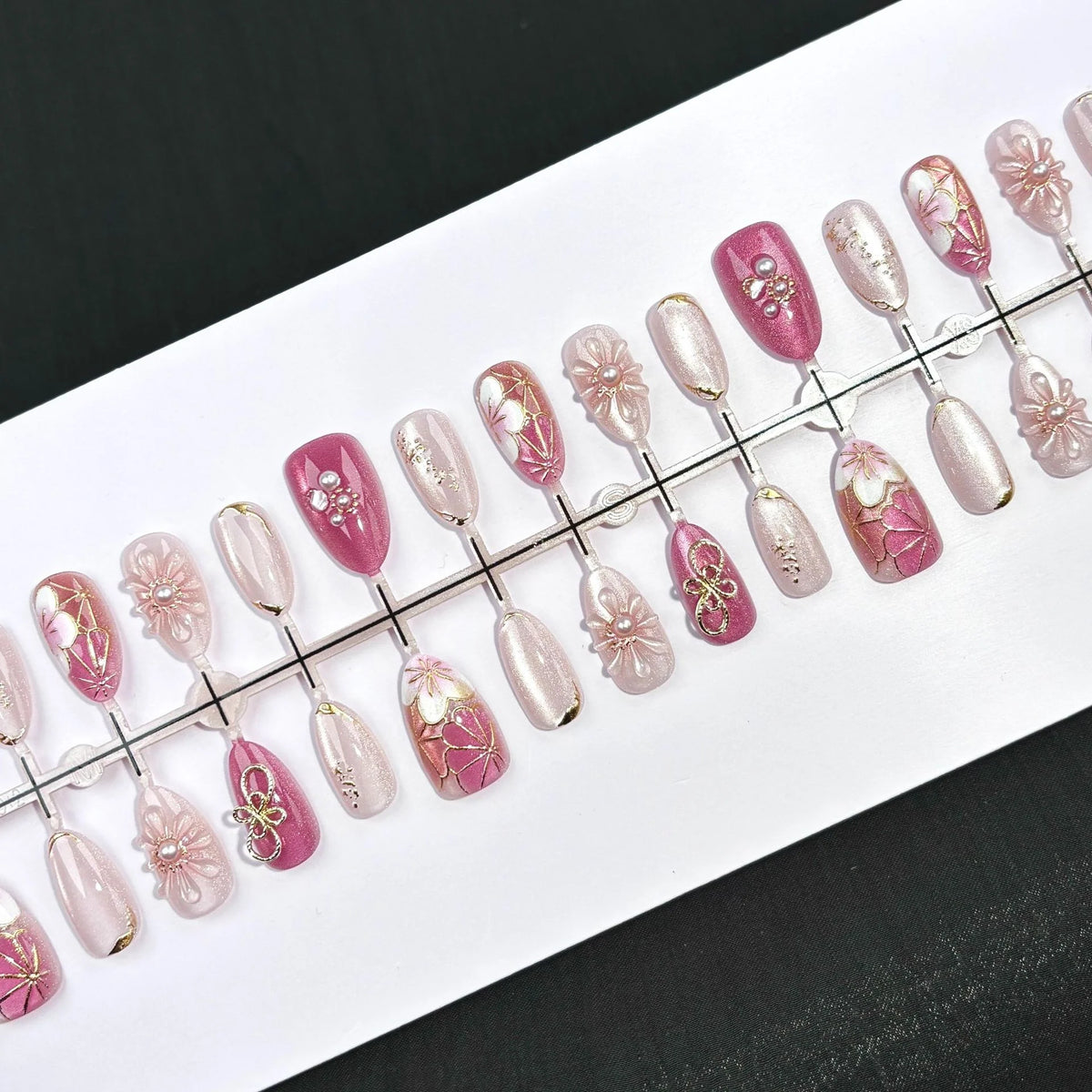 Press-On Nail Set Floral Designs & Jewel Accents Reusable