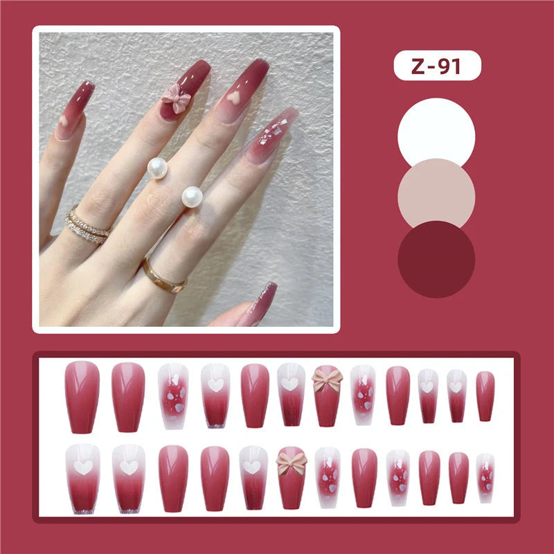 Press-On Nail Set Floral Designs Long-Lasting Glue-On