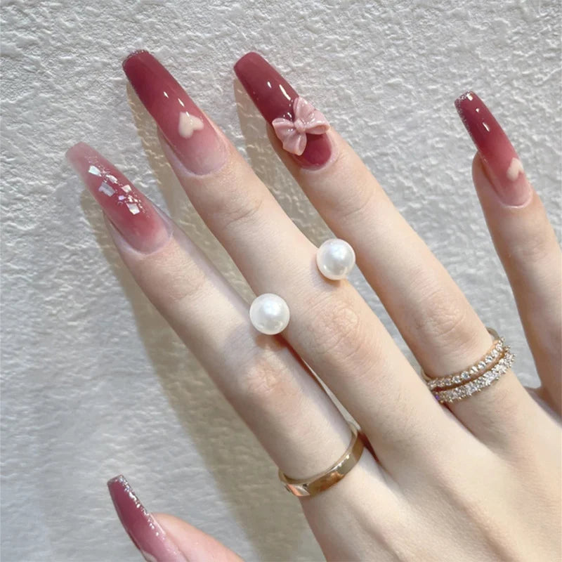 Press-On Nail Set Floral Designs Long-Lasting Glue-On