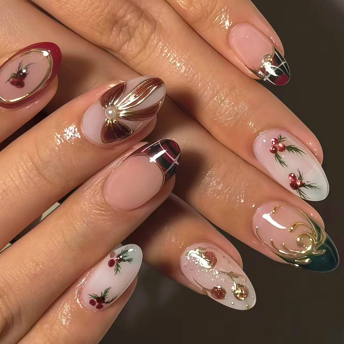 Press-On Nail Set Floral Designs Long-Lasting Wear