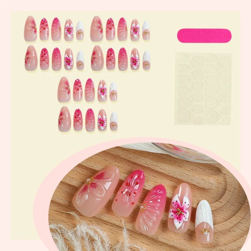 Press-On Nail Set Floral Designs & Long-Lasting Wear