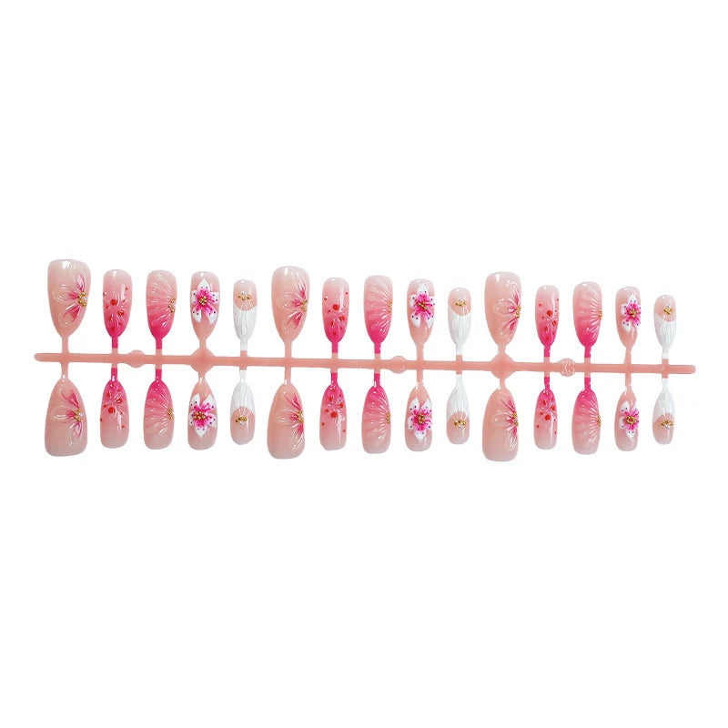 Press-On Nail Set Floral Designs & Long-Lasting Wear
