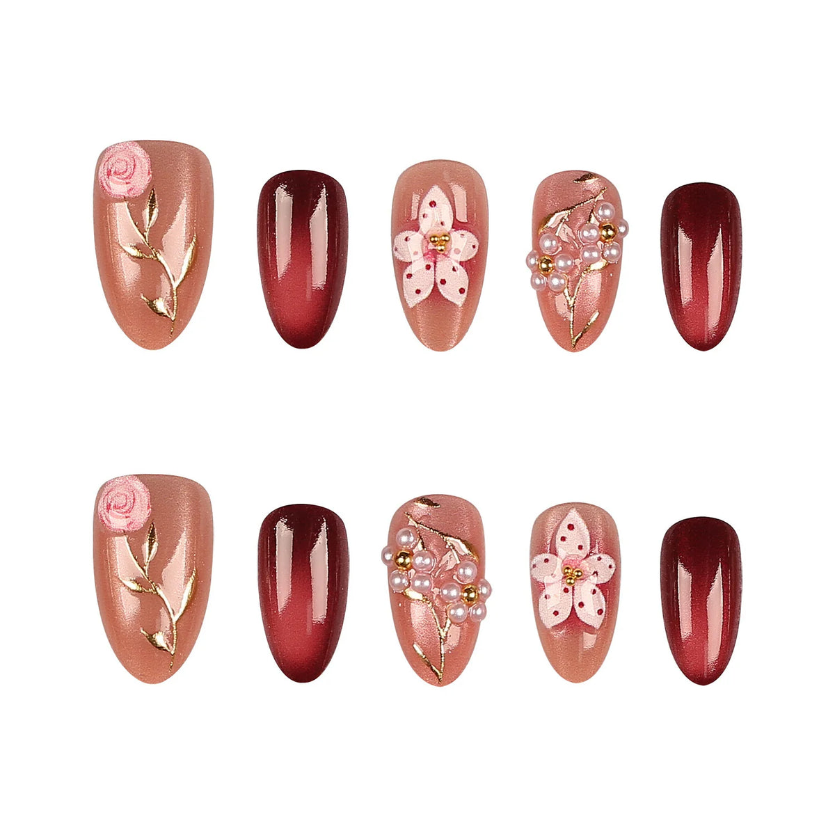 Press-On Nail Set Floral Designs Long-Lasting Wear
