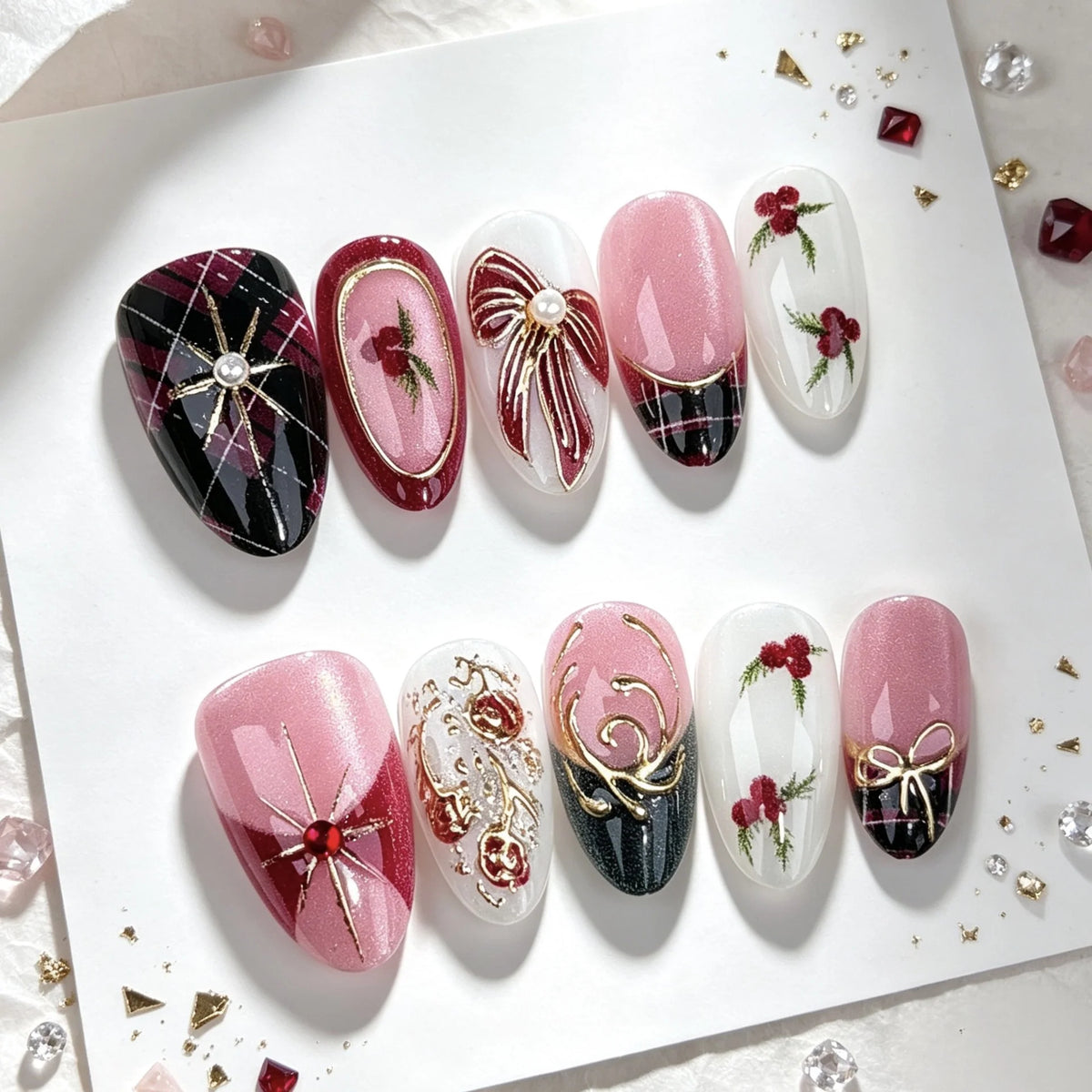 Press-On Nail Set Floral Designs Long-Lasting Wear