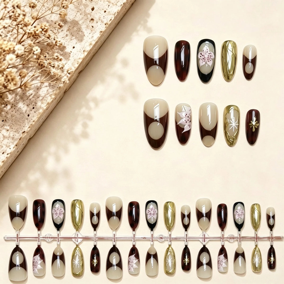 Press-On Nail Set Floral Designs & Long-Lasting Wear